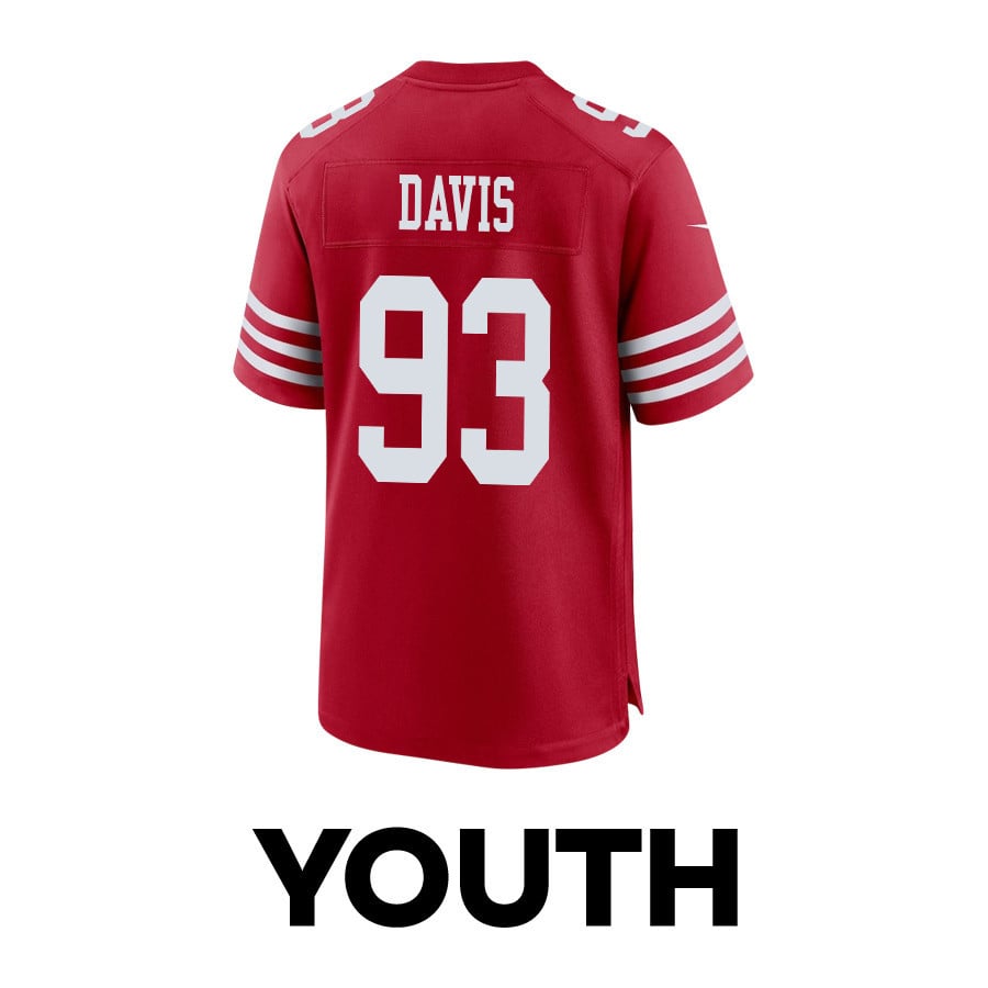Kalia Davis 93 San Francisco 49ers Super Bowl LVIII Patch Game Scarlet NFL Jersey Youth