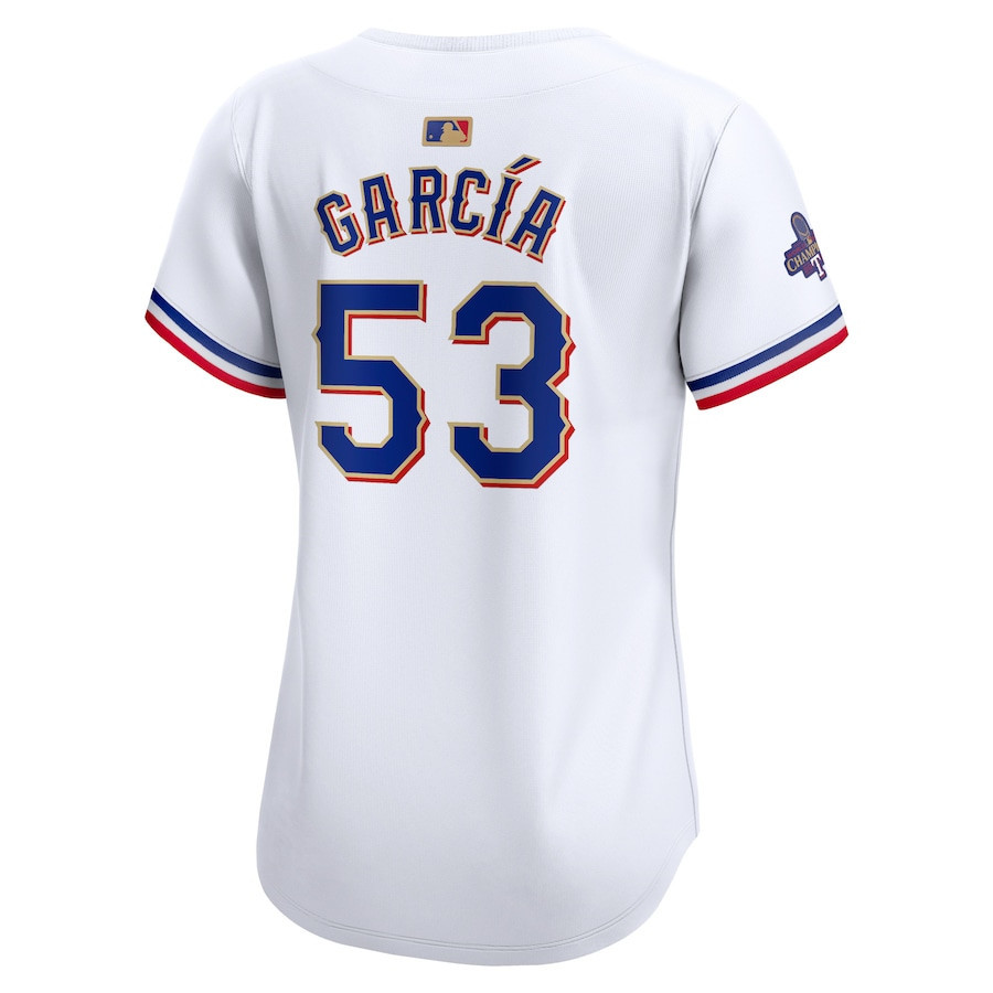 Adolis Garcia 53 Texas Rangers 2024 Gold Collection Limited White MLB Jersey Women's