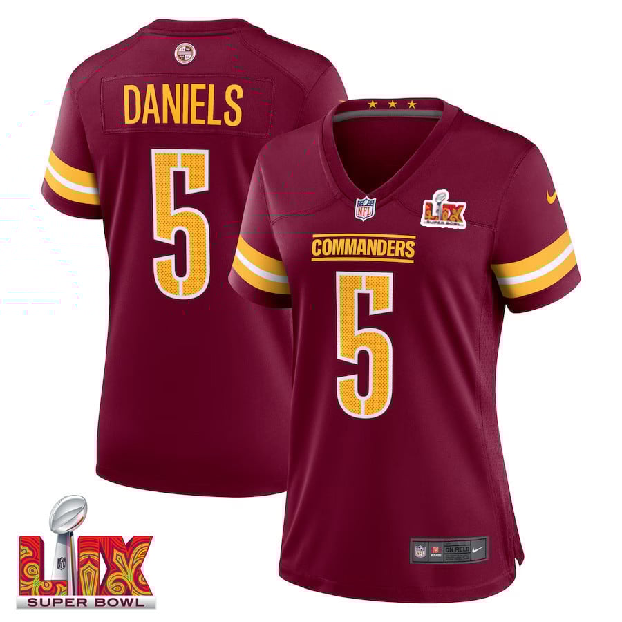 Jayden Daniels #5 Washington Commanders Super Bowl LIX Burgundy NFL Jersey Women's