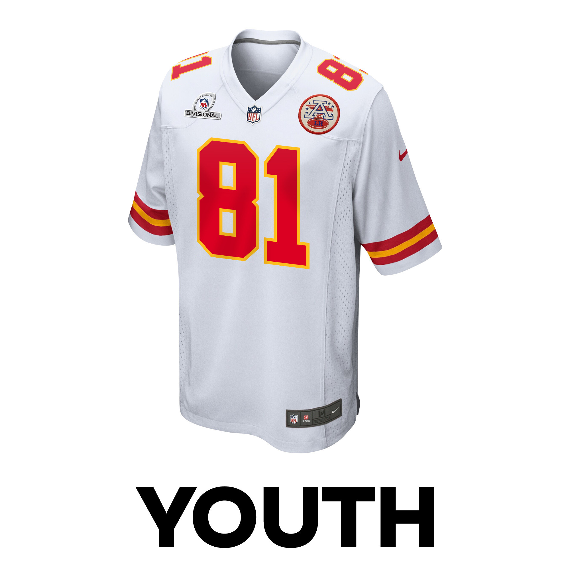 Blake Bell 81 Kansas City Chiefs Super Bowl LVIII Patch Game White NFL Jersey Youth