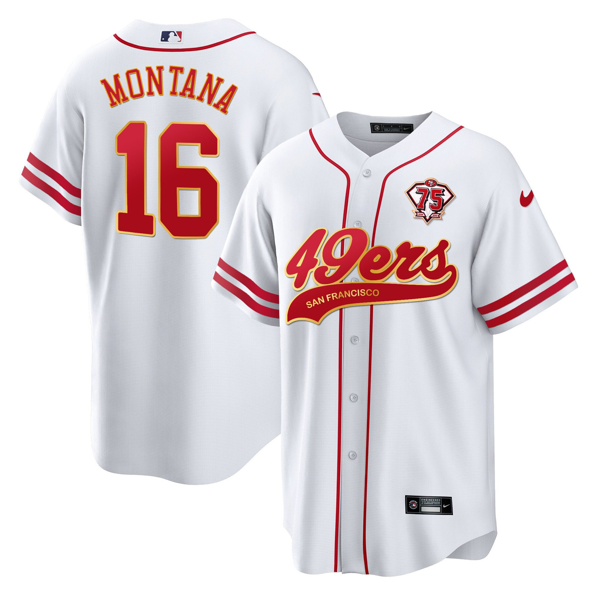 Joe Montana 16 San Francisco 49ers White MLB Jersey Men's