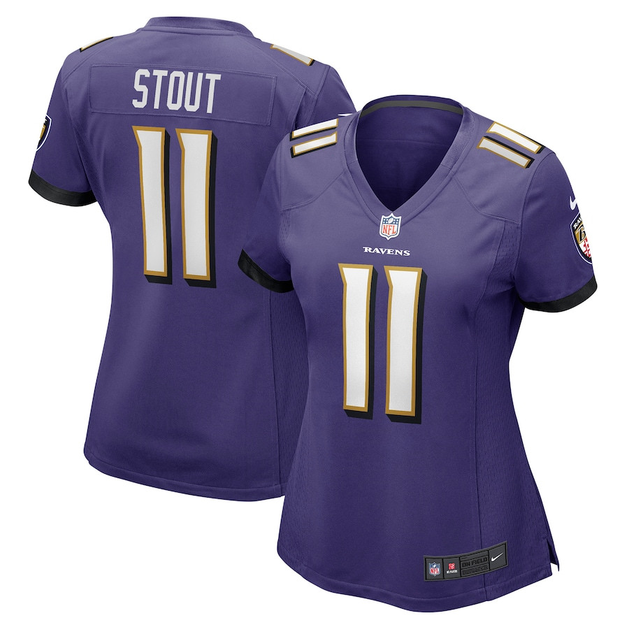Jordan Stout 11 Baltimore Ravens Game Purple NFL Jersey Women's