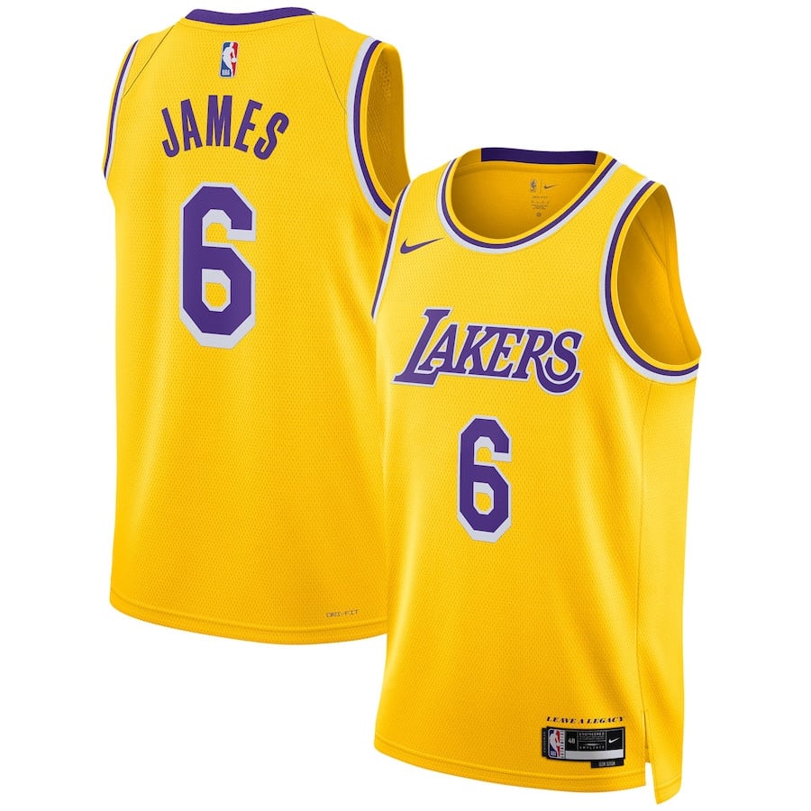 Lebron James 6 Los Angeles Lakers Unisex Swingman Icon Edition Gold NBA Jersey Unisex