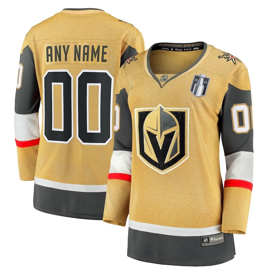 Custom 00 Vegas Golden Knights 2023 Stanley Cup Final Home Breakaway Gold NHL Jersey Women's