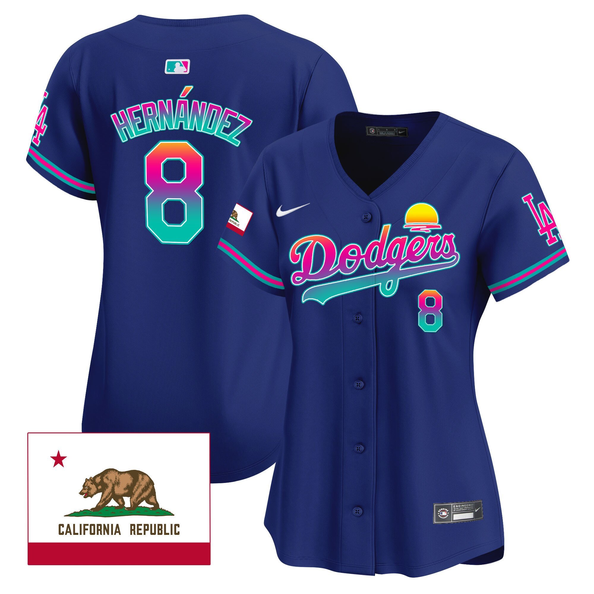 Kike Hernandez 8 Los Angeles Dodgers 2024 Los Angeles City Style California Republic Patch Royal MLB Jersey Women's