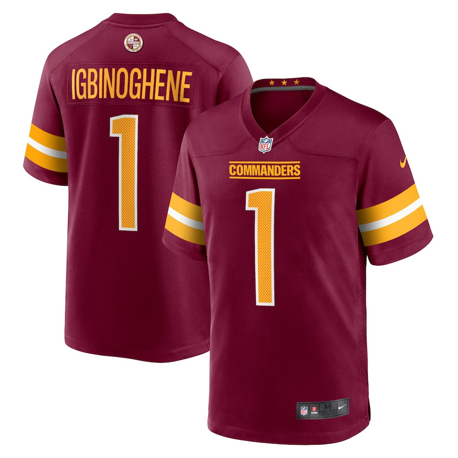 Noah Igbinoghene 1 Washington Commanders Game Burgundy NFL Jersey Men's