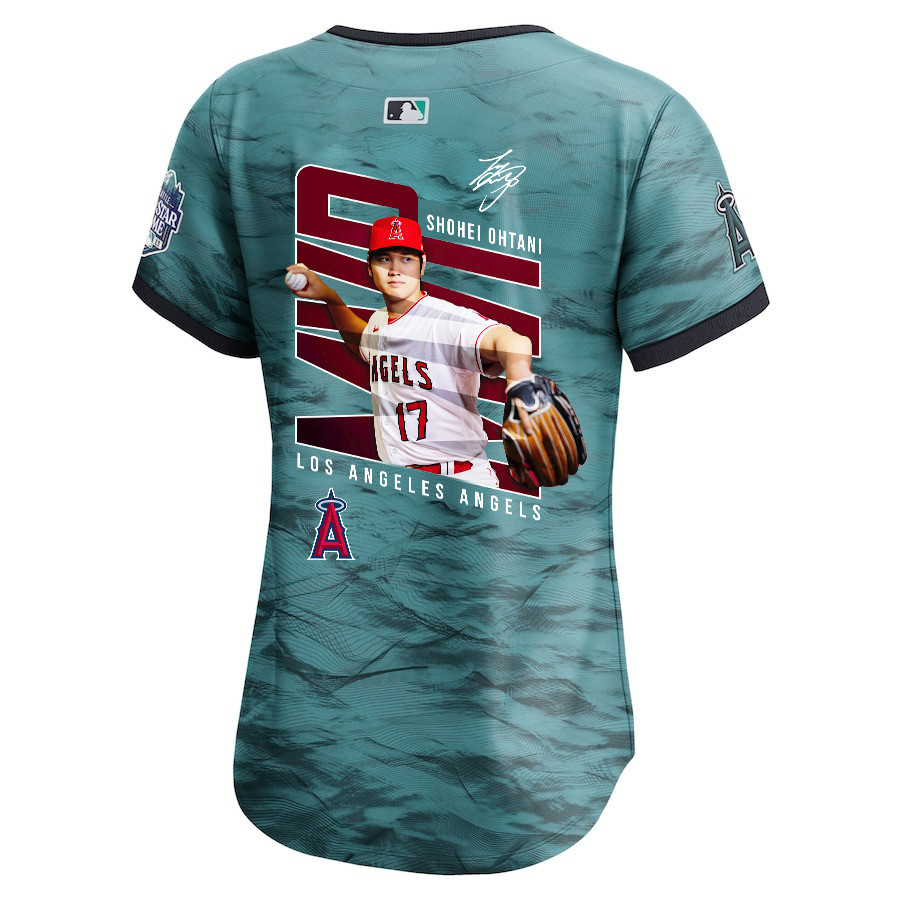 Shohei Ohtani 17 Los Angeles Angels Signed Logo 2023 All Star Game Limited Player Teal MLB Jersey Women's