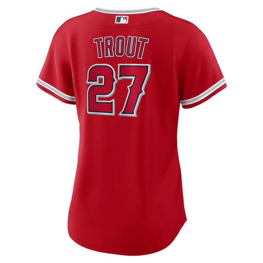 Mike Trout 27 Los Angeles Angels Alternate Player Red MLB Jersey Women's