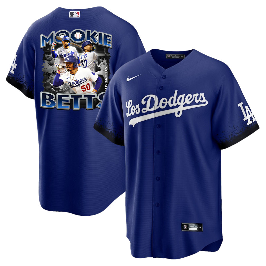 Mookie Betts 50 Los Angeles Dodgers Posture 2023 City Connect Player Royal MLB Jersey Men's