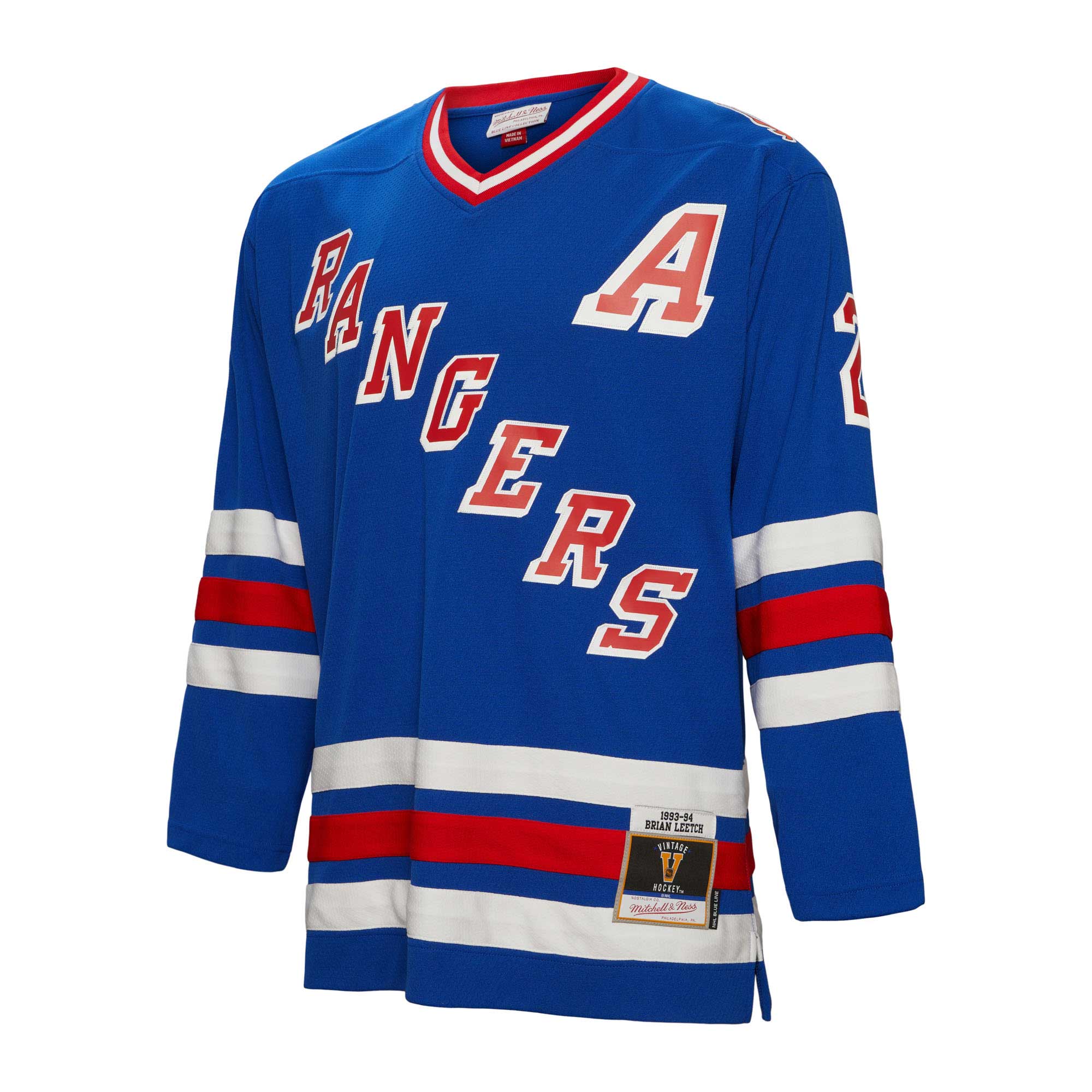 New York Rangers Brian Leetch Mitchell Ness Blue Alternate Captain Patch 1993/94 Blue Line Player NHL Jersey Men's