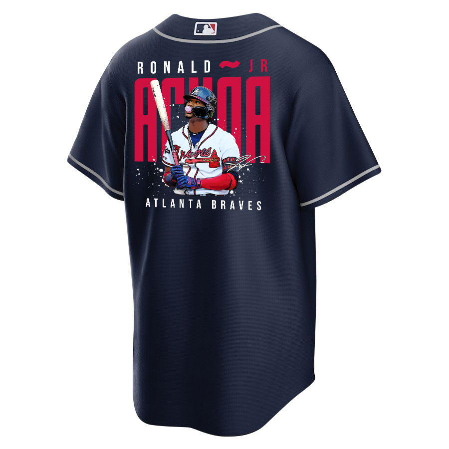 Ronald Acu?a Jr. 13 Atlanta Braves Signed Gum 2023 Alternate Player Navy MLB Jersey Men's