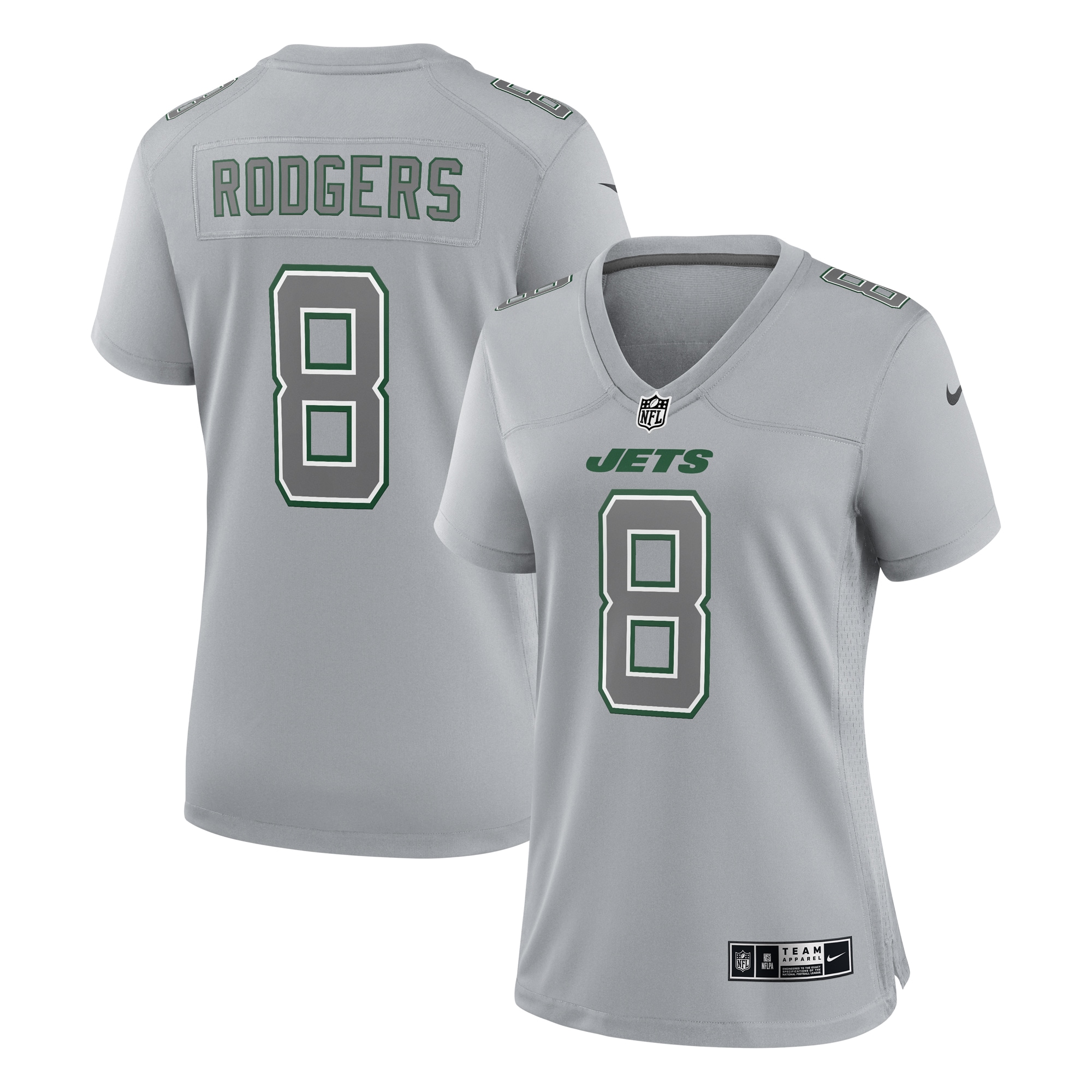 New York Jets Aaron Rodgers Heather Gray Atmosphere Fashion Game NFL Jersey Women's