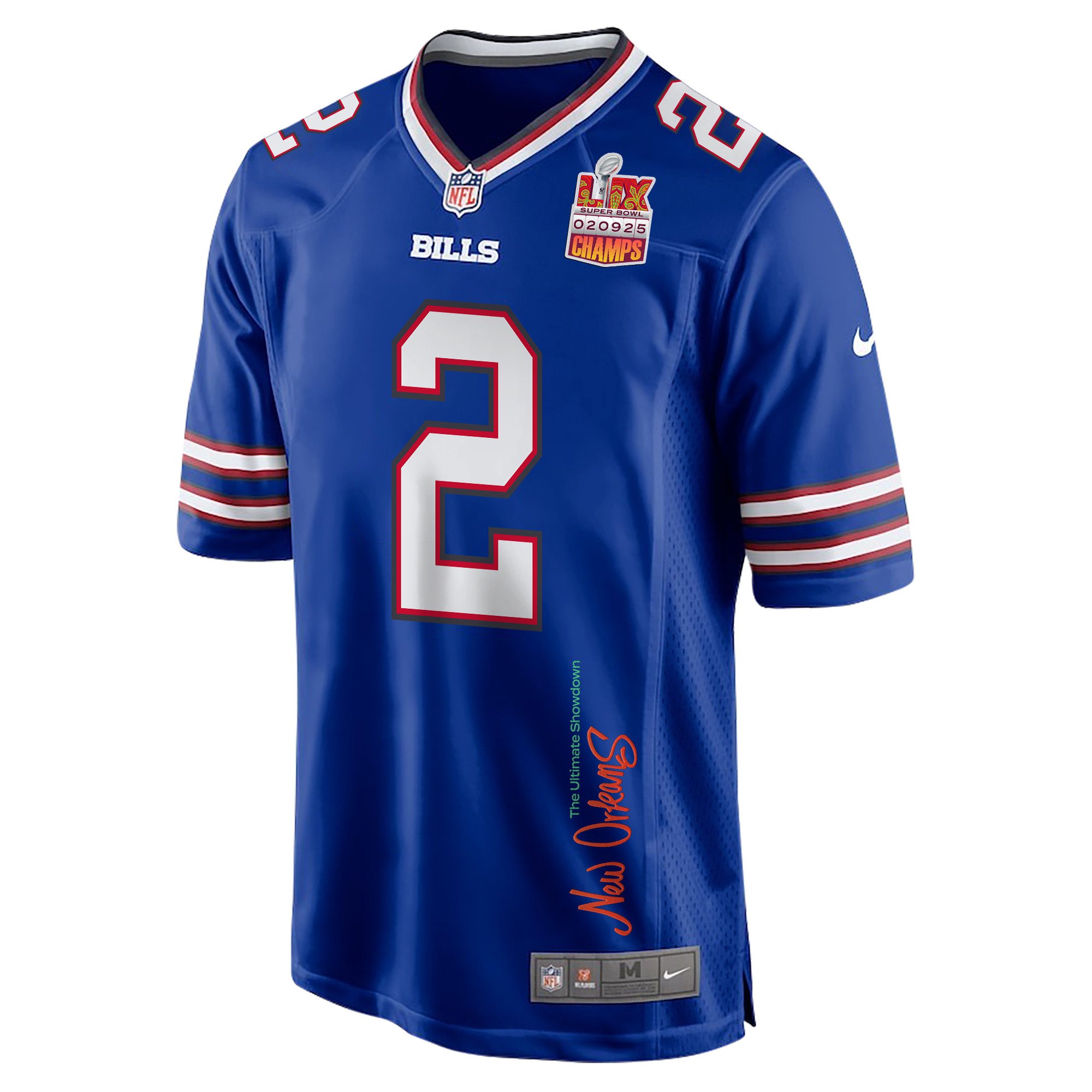 Tyler Bass 2 Buffalo Bills Super Bowl LIX Champions Patch New Orleans The Ultimate Showdown' EMBROIDERED Game Royal NFL Jersey Men's