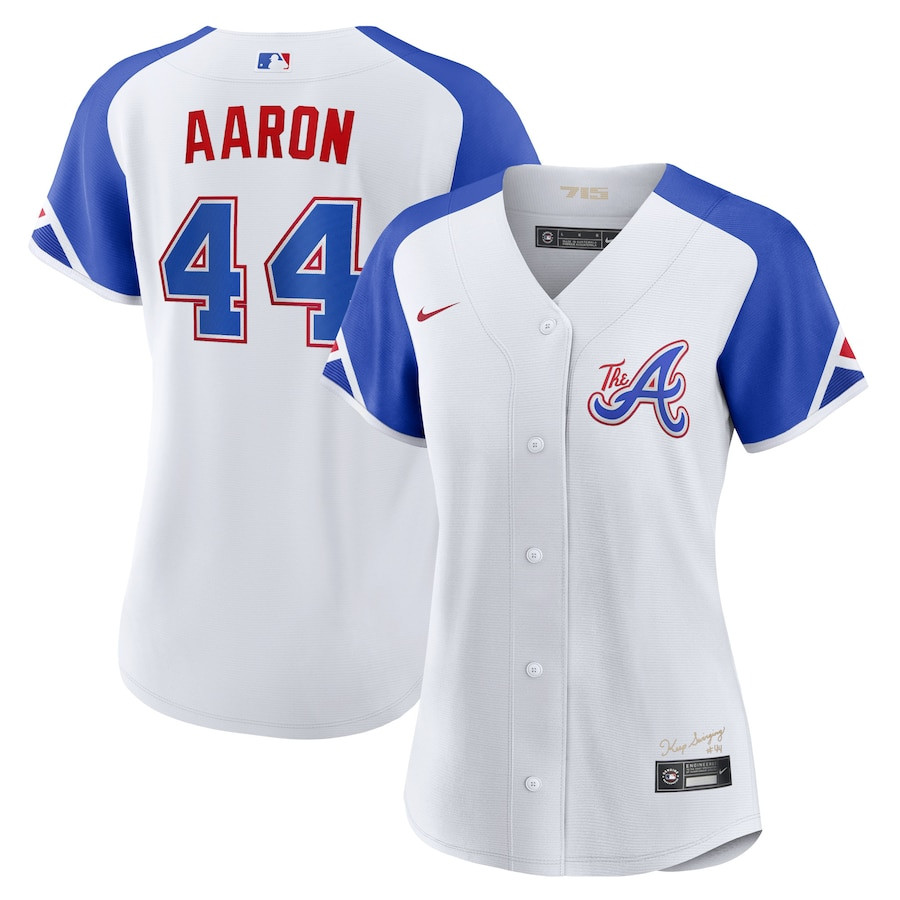 Hank Aaron 44 Atlanta Braves 2023 City Connect White MLB Jersey Women's
