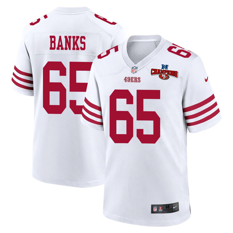Aaron Banks 65 San Francisco 49ers NFC Champions Patch Game White NFL Jersey Men's