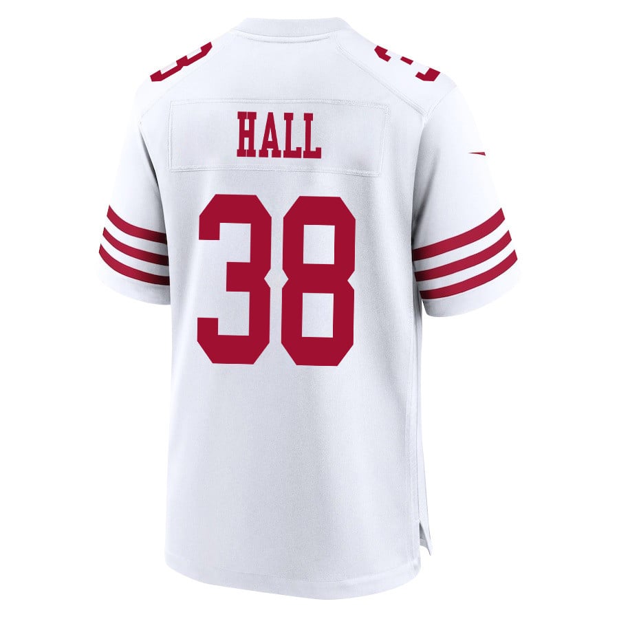 Kemon Hall 38 San Francisco 49ers Super Bowl LVIII Patch Game White NFL Jersey Men's