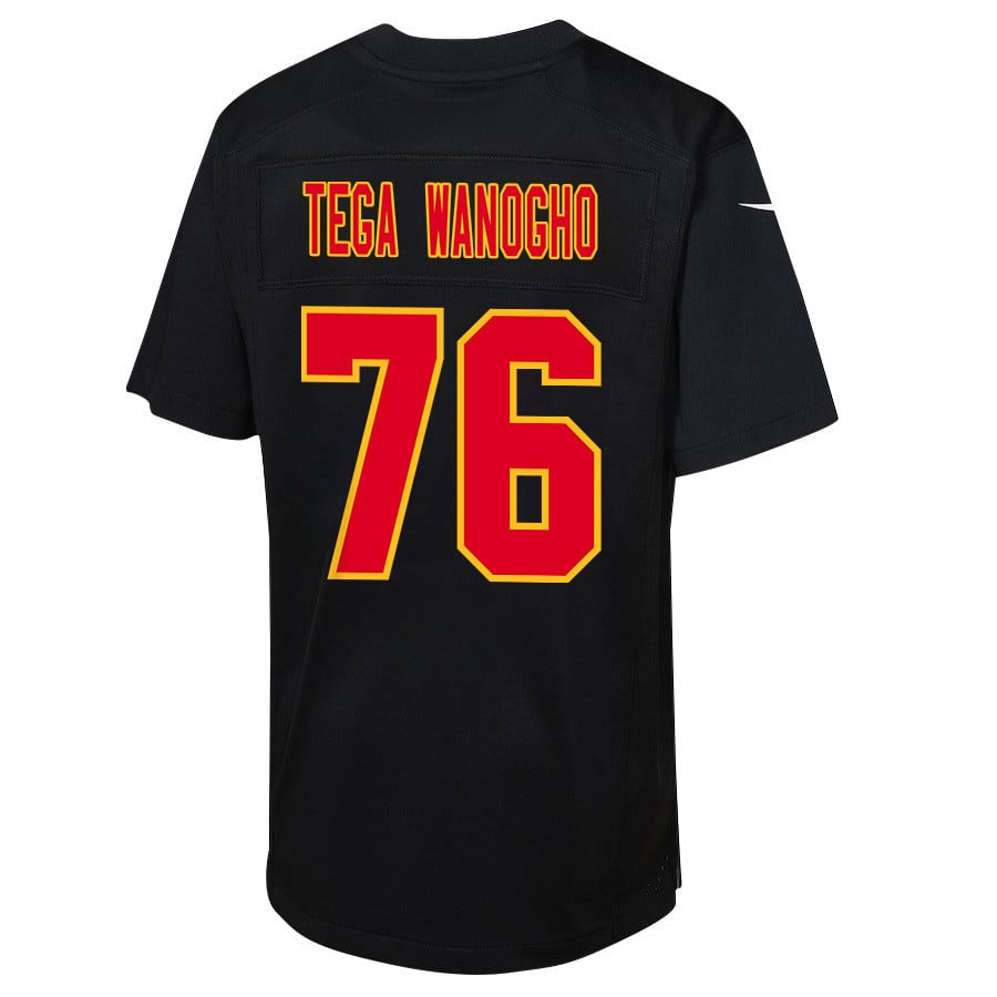 Prince Tega Wanogho 76 Kansas City Chiefs Super Bowl LVIII Champions 4X Fashion Game Carbon Black NFL Jersey Youth