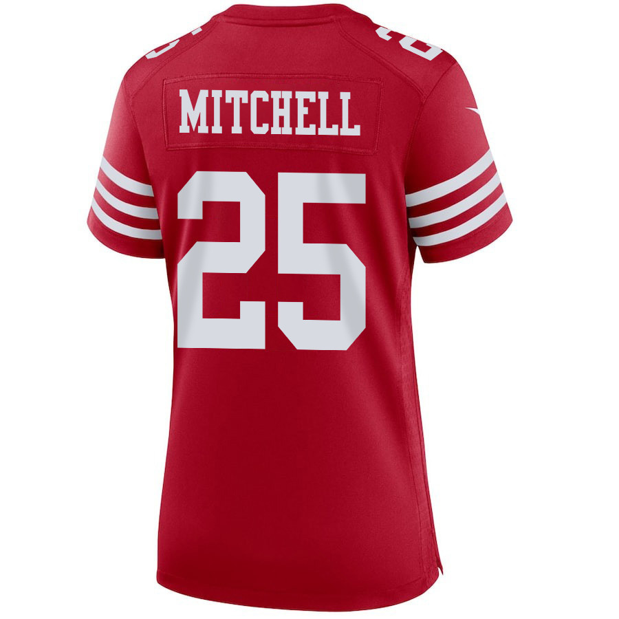 Elijah Mitchell 25 San Francisco 49ers Super Bowl LVIII Patch Game Scarlet NFL Jersey Women's