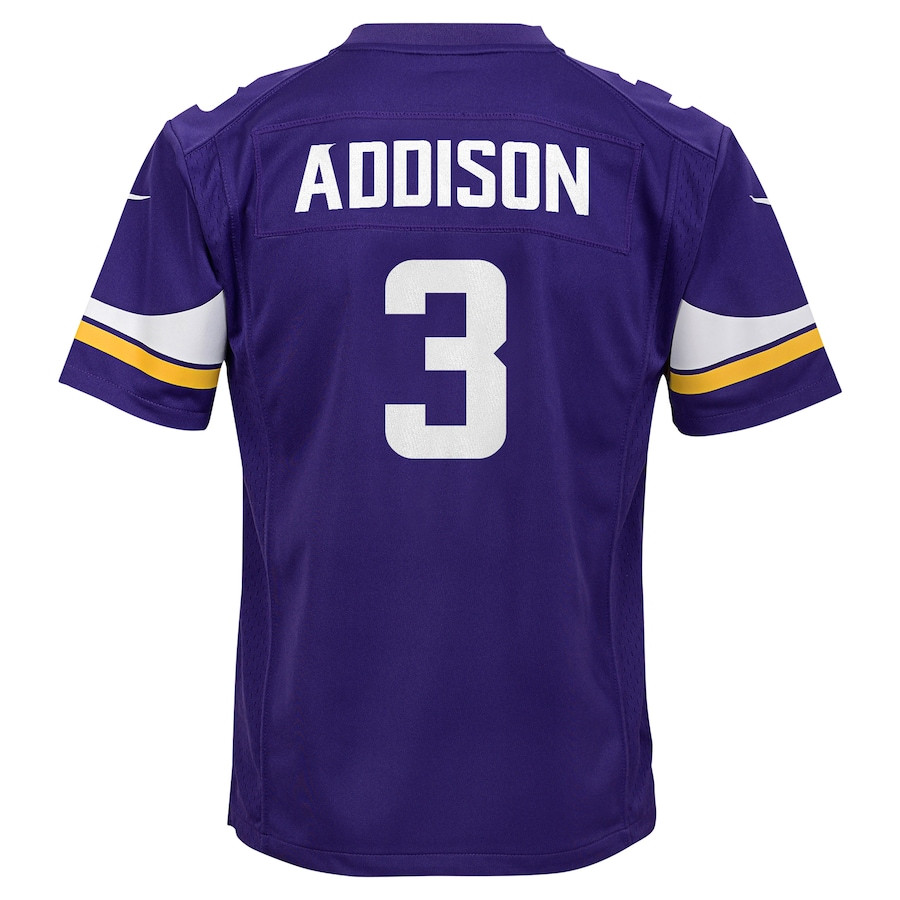 Jordan Addison 3 Minnesota Vikings Team Player Game Purple NFL Jersey Youth