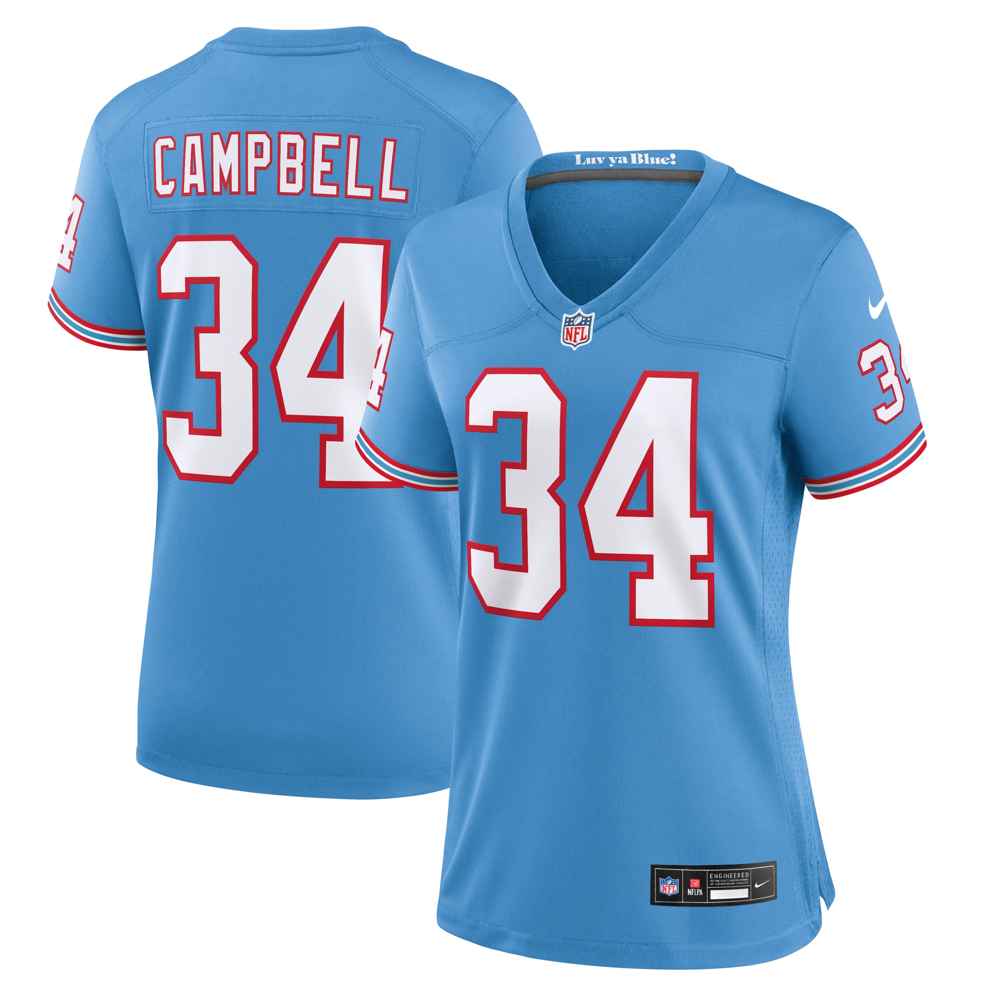 Tennessee Titans Earl Campbell Light Blue Oilers Throwback Retired Player Game NFL Jersey Women's