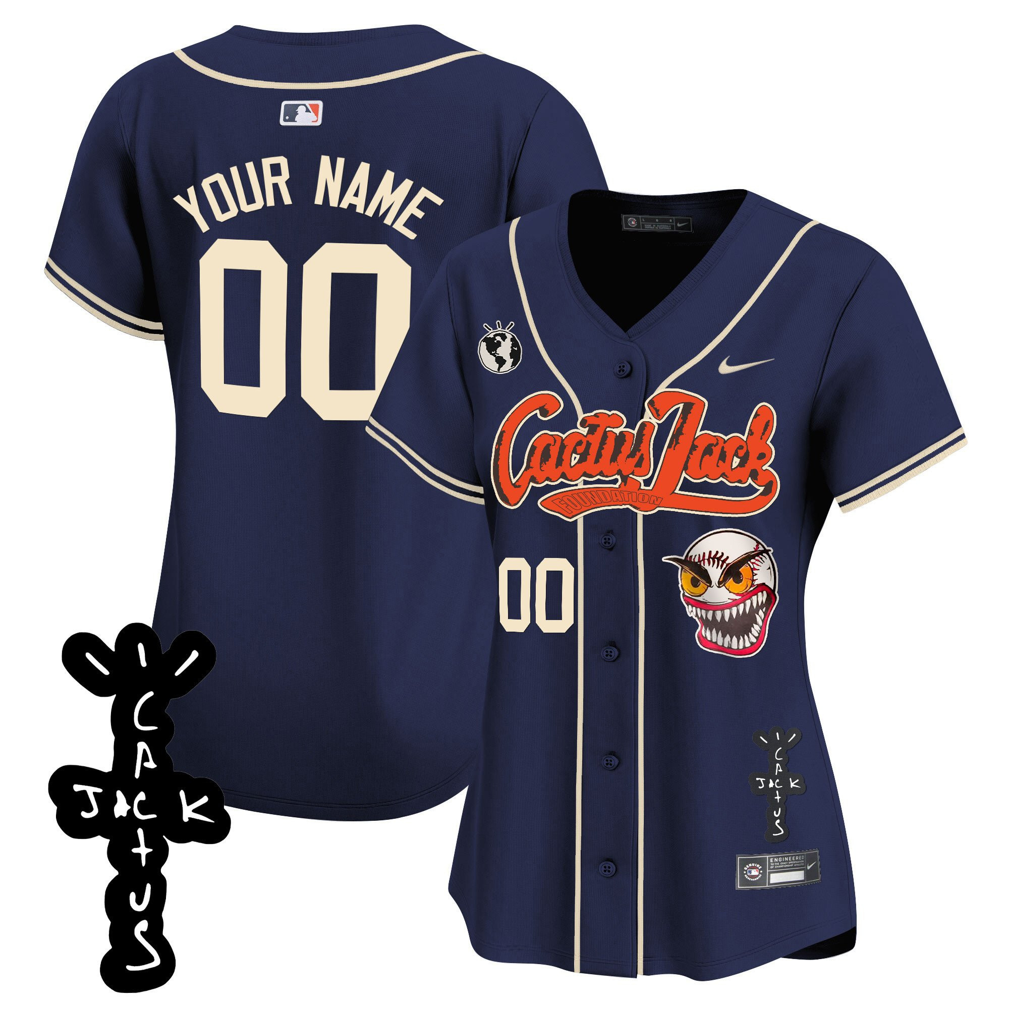 Houston Astros Cactus Jack Patch V2 Custom Navy MLB Jersey Women's