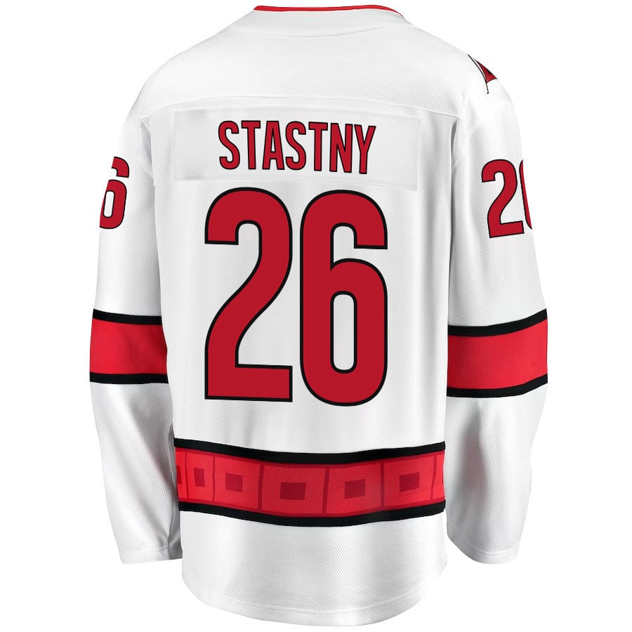 Paul Stastny 26 Carolina Hurricanes Stanley Cup 2023 Playoffs Patch Away Breakaway White NHL Jersey Men's