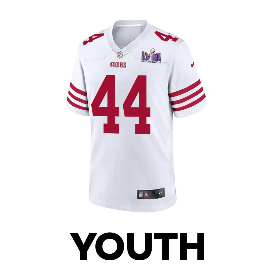 Kyle Juszczyk 44 San Francisco 49ers Super Bowl LVIII Patch Game White NFL Jersey Youth