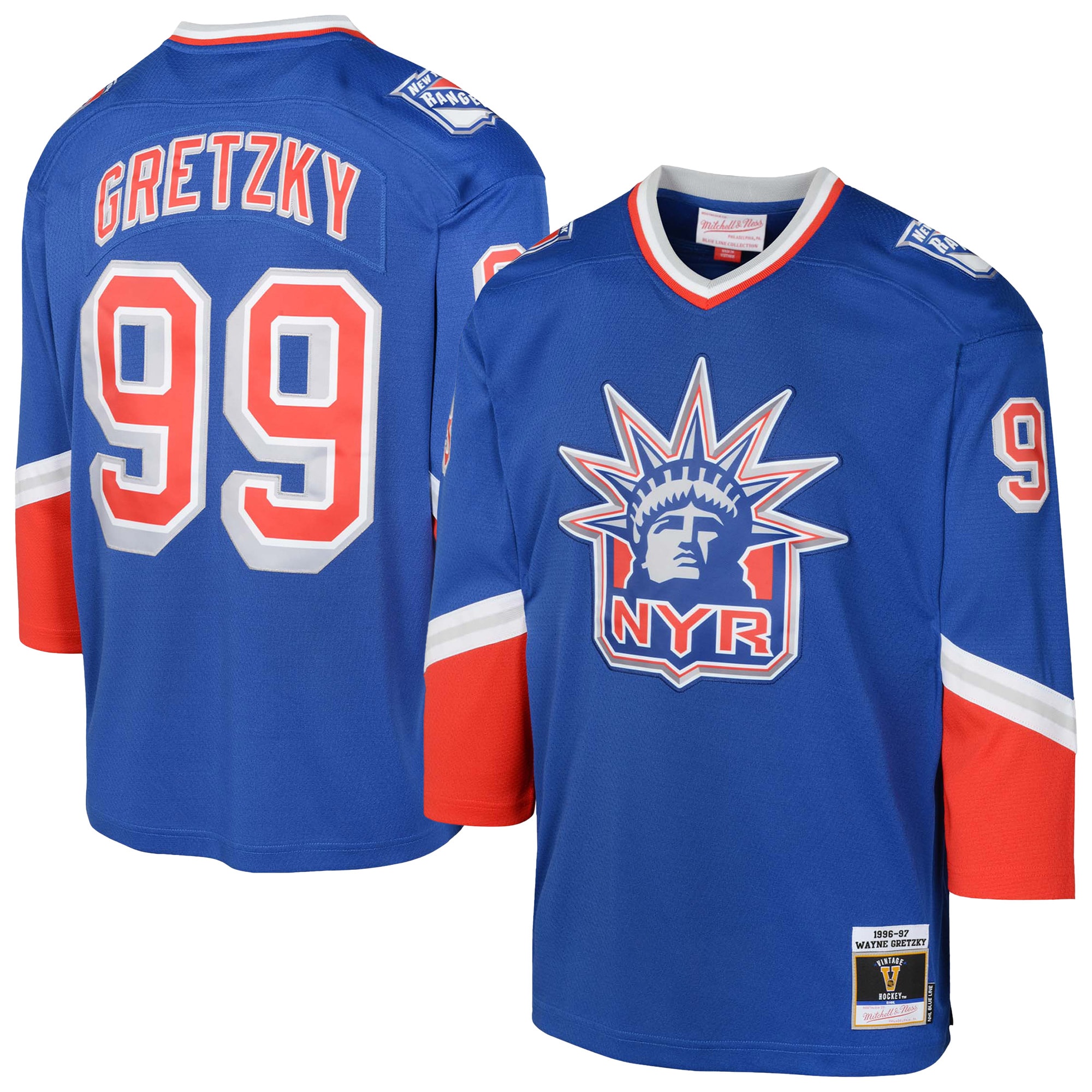 New York Rangers Wayne Gretzky Mitchell Ness 1996/97 Blue Line Player NHL Jersey Youth