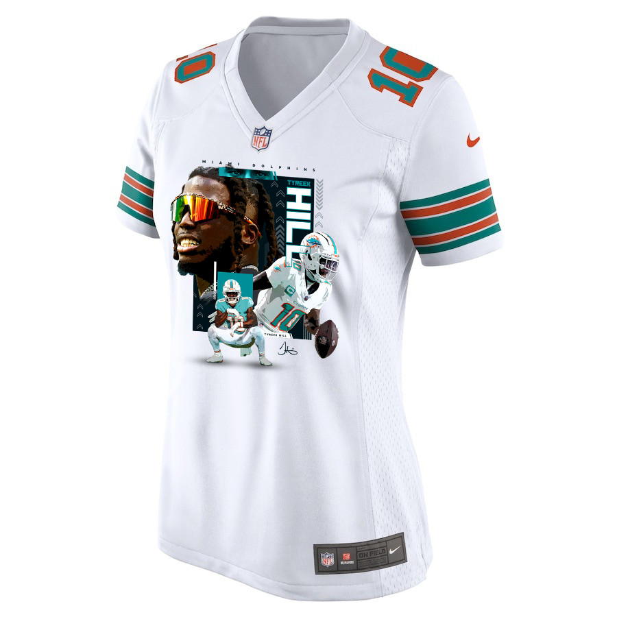 Tyreek Hill 10 Miami Dolphins Run Cheetah Run Alternate Game White NFL Jersey Women's