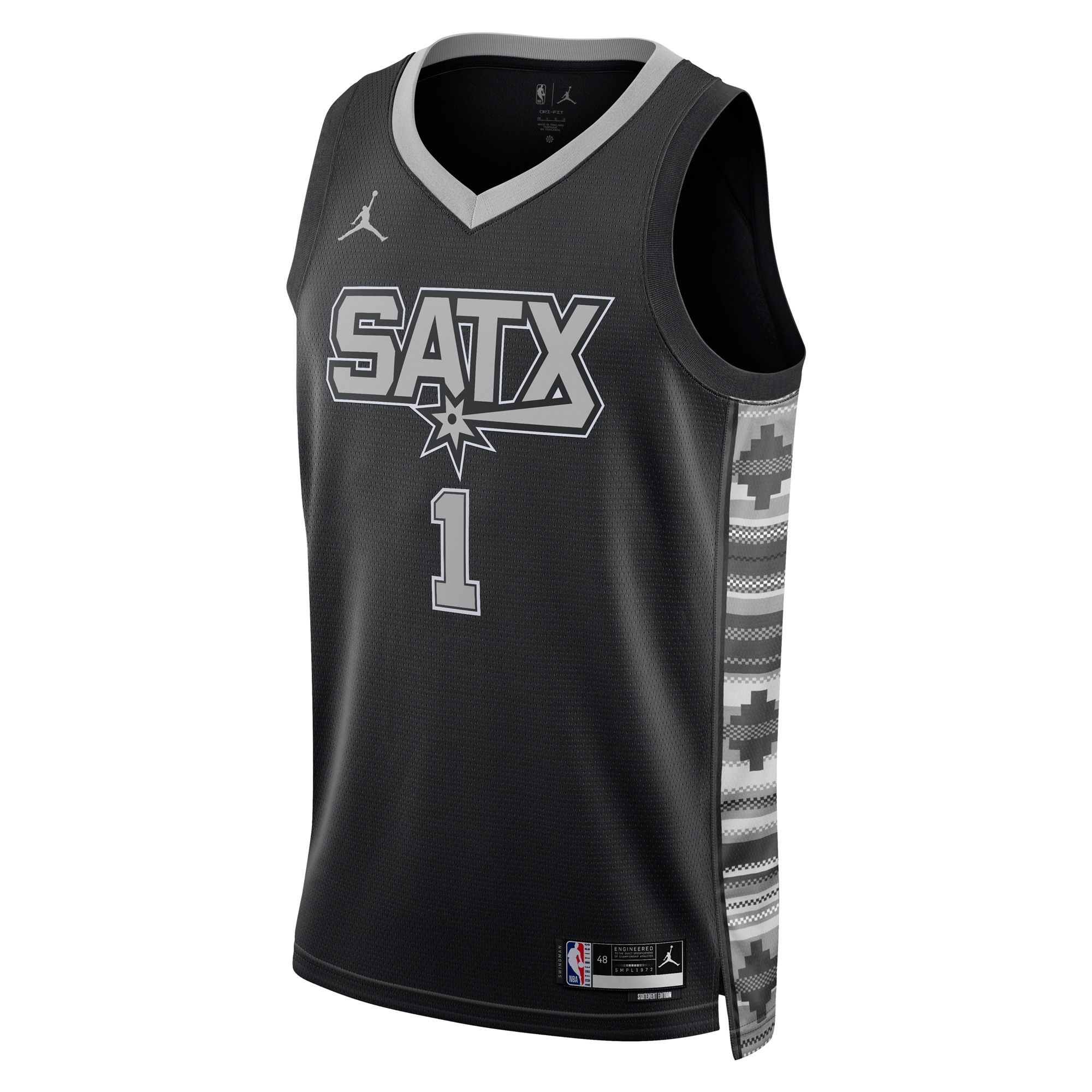 San Antonio Spurs Jordan Statement Swingman 2023 Draft First Round Pick Black Victor Wembanyam Unisex NBA Jersey Unisex