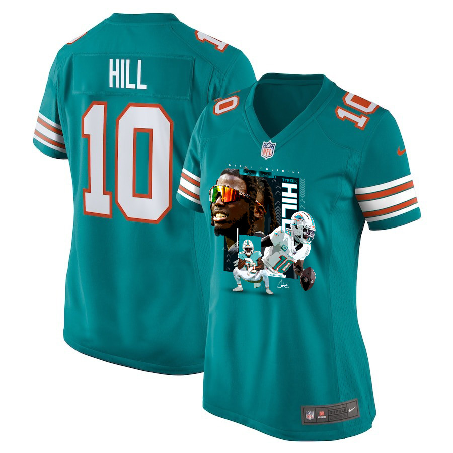 Tyreek Hill 10 Miami Dolphins Run Cheetah Run Alternate Game Aqua NFL Jersey Women's