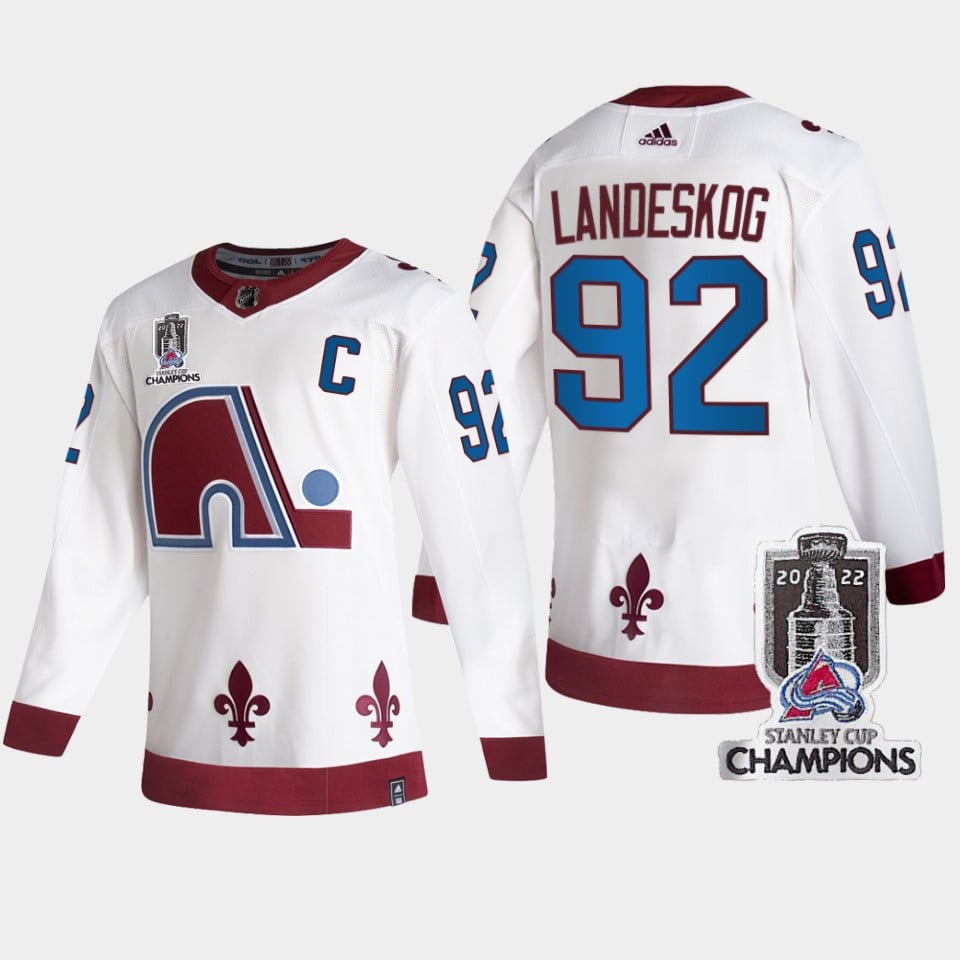 2022 Stanley Cup Champs Gabriel Landeskog 92 Colorado Avalanche White Reverse Retro NHL Jersey Men's