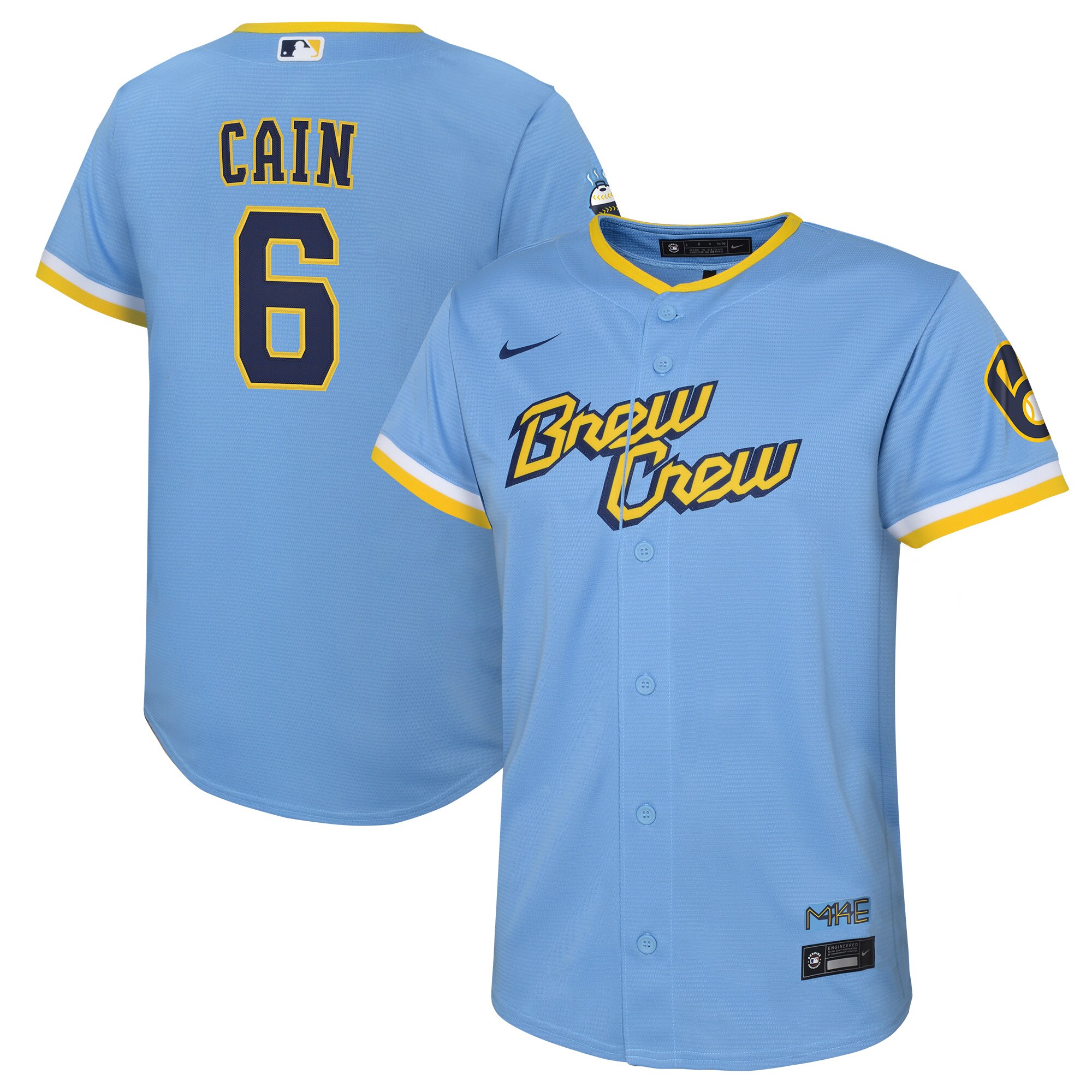 Milwaukee Brewers Lorenzo Cain Powder Blue City Connect Player MLB Jersey Youth