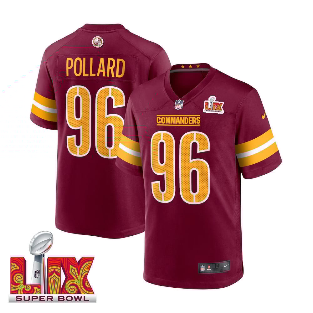 Norell Pollard #96 Washington Commanders Super Bowl LIX Burgundy NFL Jersey Men's