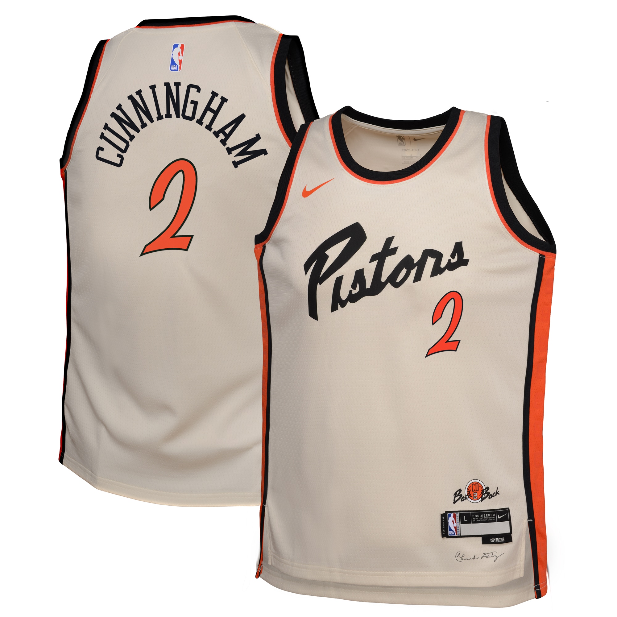 Camiseta City Edition Swingman Detroit Pistons 2024 Crema Cade Cunningham Juvenil NBA Jersey Men's