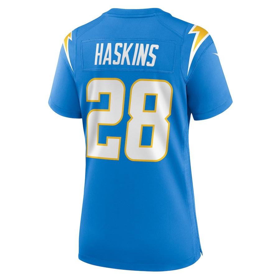 Hassan Haskins 28 Los Angeles Chargers Game Powder Blue NFL Jersey Women's