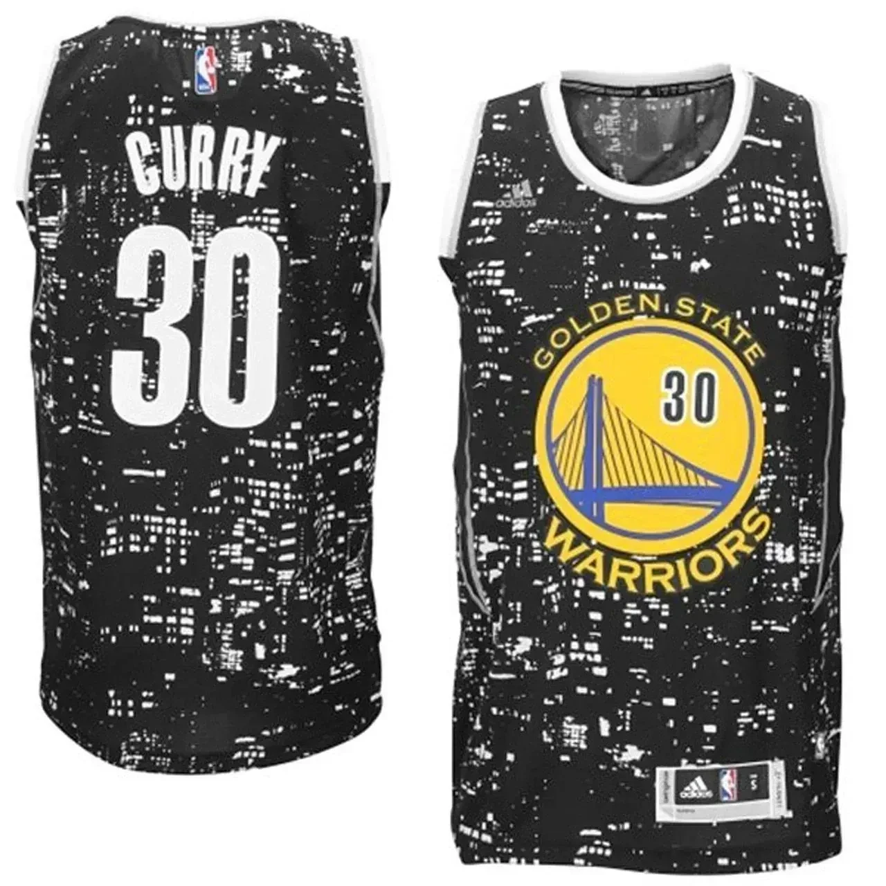 Golden State Warriors 30 Stephen Curry Black City Lights Fashion Swingman NBA Jersey Men's