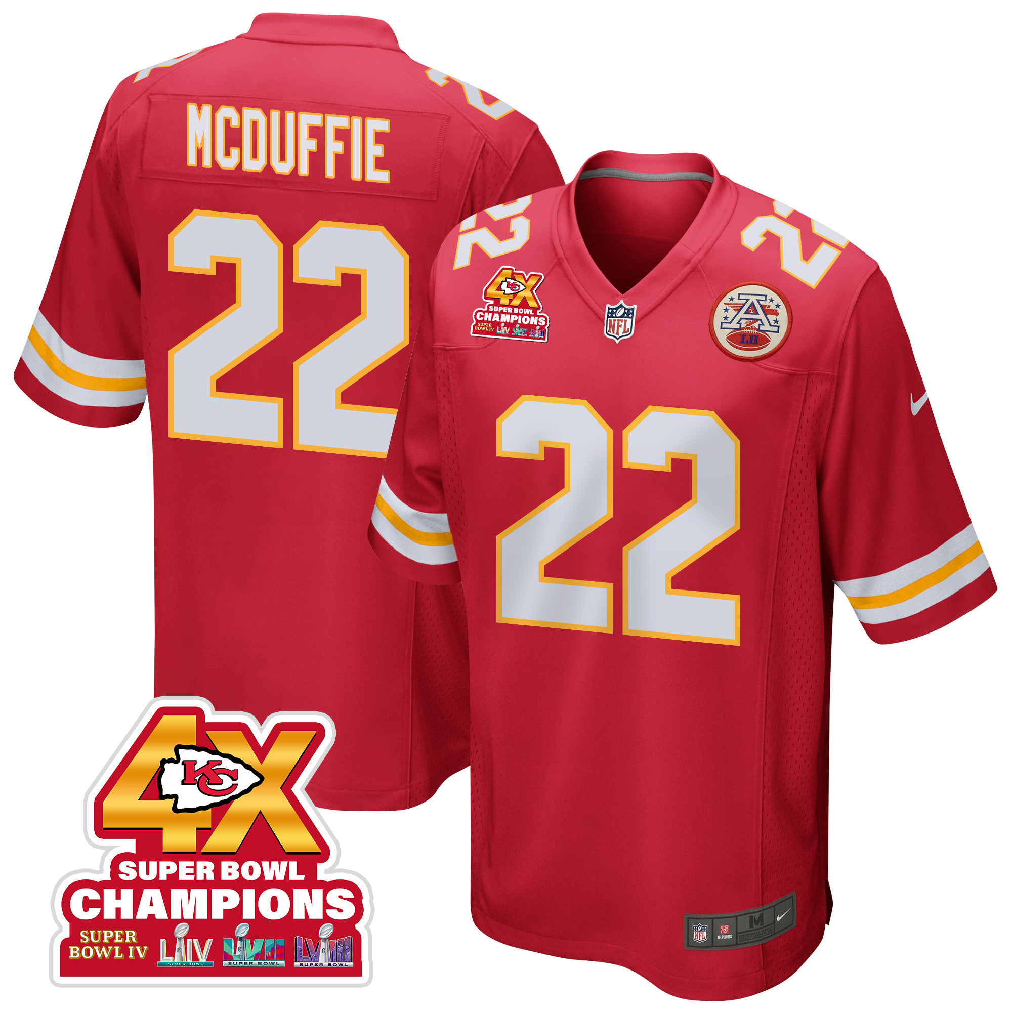 Trent McDuffie 22 Kansas City Chiefs Super Bowl LVIII Champions 4X Game Red NFL Jersey Men's