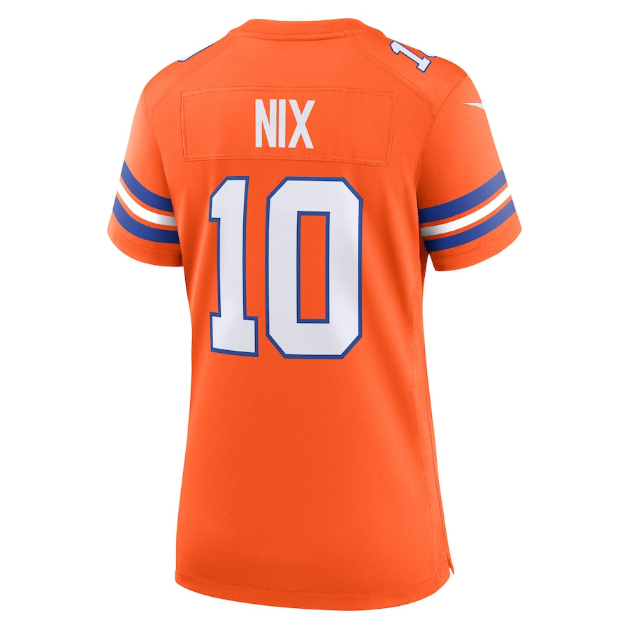 Bo Nix 10 Denver Broncos Mile High Collection 1977 Throwback Player Game Orange NFL Jersey Women's