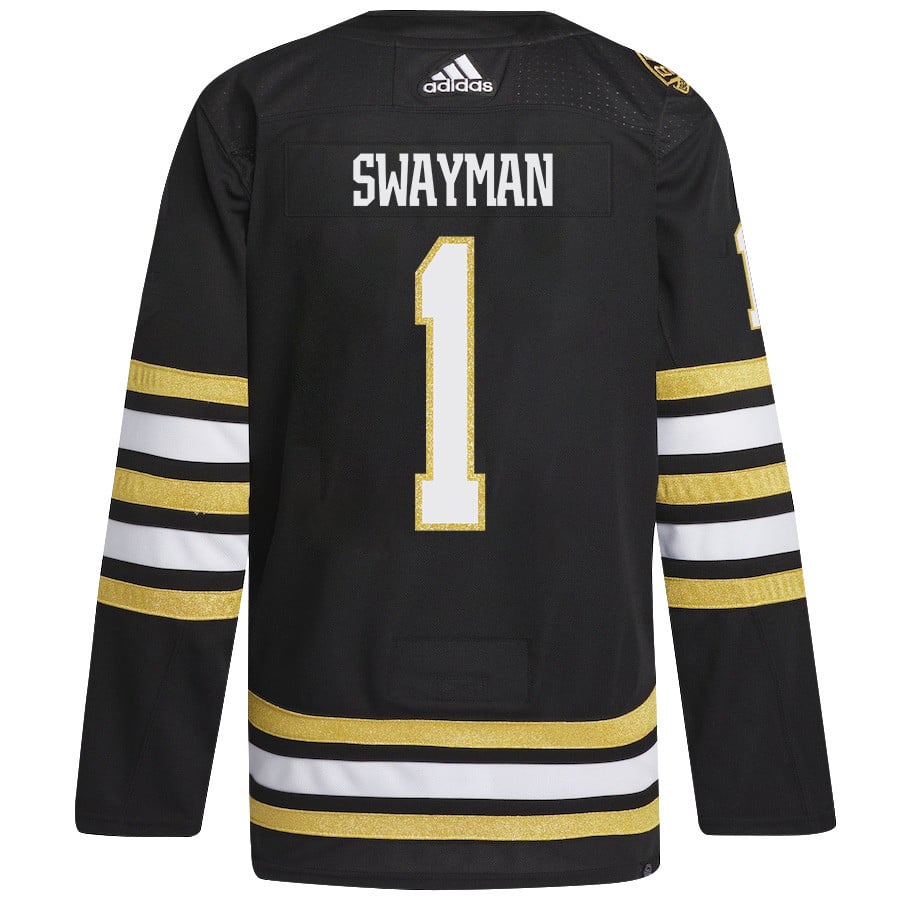 Jeremy Swayman 1 Boston Bruins 2024 Playoffs Patch Home Black NHL Jersey Men's