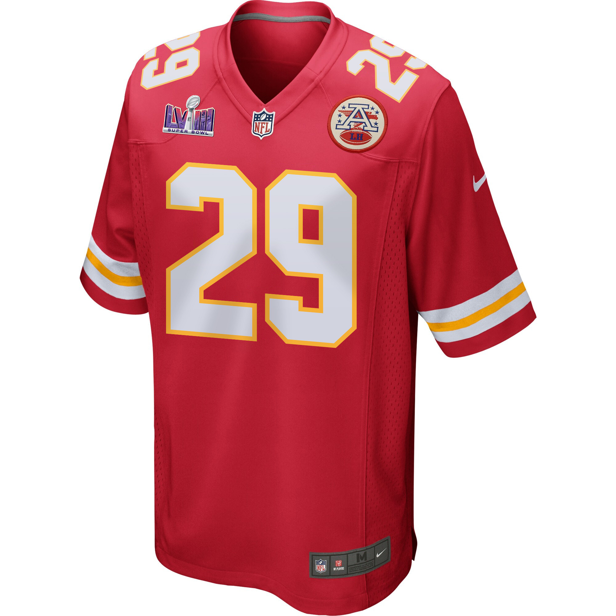 La'Mical Perine 29 Kansas City Chiefs Super Bowl LVIII Patch Game Red NFL Jersey Men's