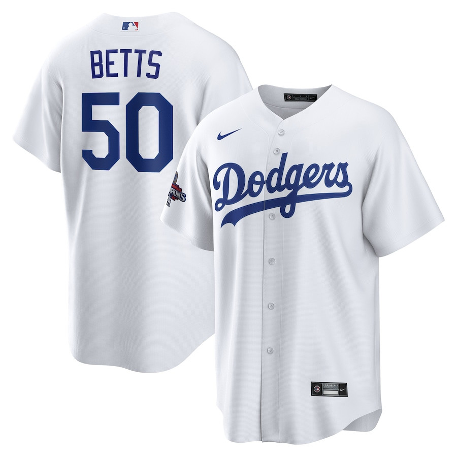 Mookie Betts 50 Los Angeles Dodgers 2024 World Series Champions Home Player White MLB Jersey Men's