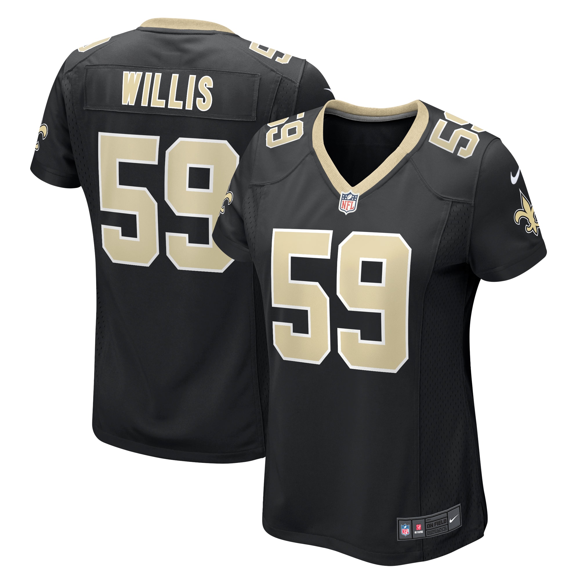 New Orleans Saints Willis Black Team Game NFL Jersey Women's