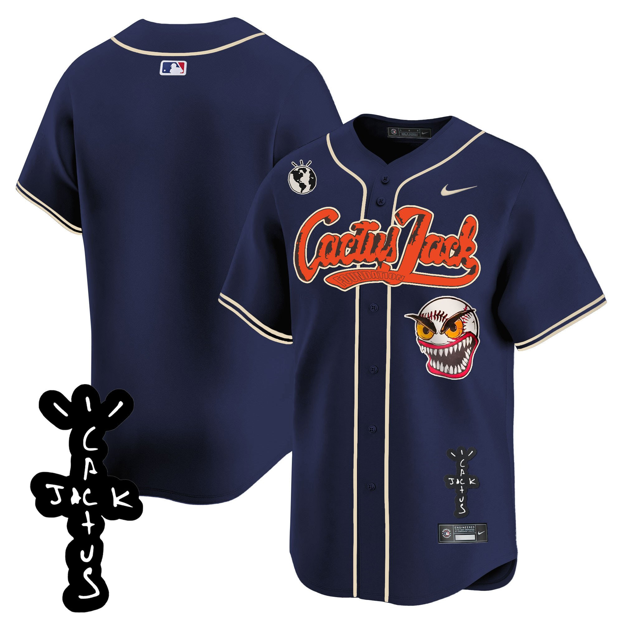Houston Astros Cactus Jack Patch V2 Navy MLB Jersey Men's