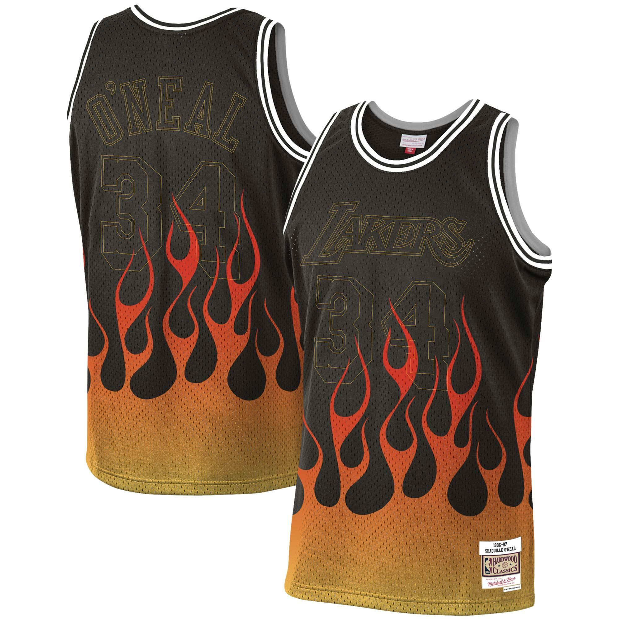 Shaquille O'neal Los Angeles Lakers Mitchell Ness 1996-97 Hardwood Classics Flames Swingman Black NBA Jersey Men's