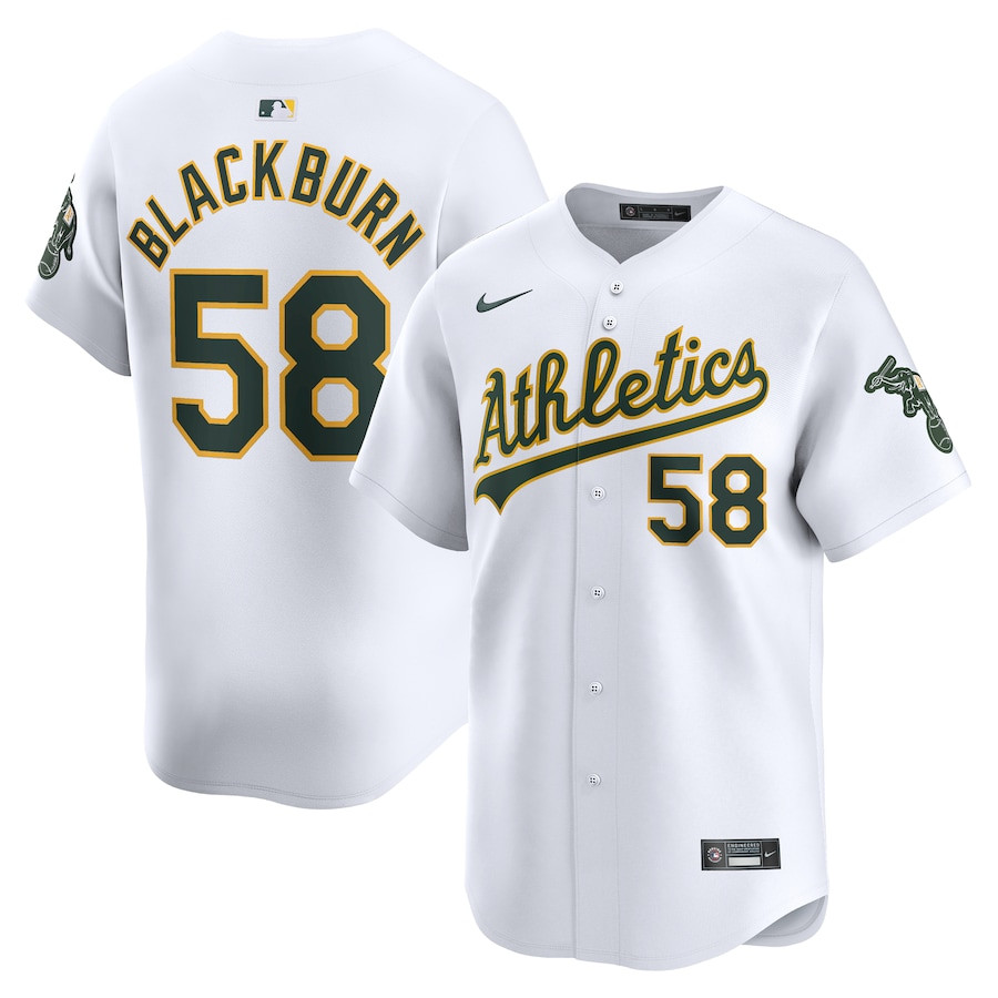Paul Blackburn 58 Oakland Athletics Home Limited Player White MLB Jersey Men's