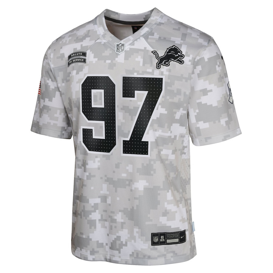 Aidan Hutchinson 97 Detroit Lions 2024 Salute to Service Game Arctic Camo NFL Jersey Youth