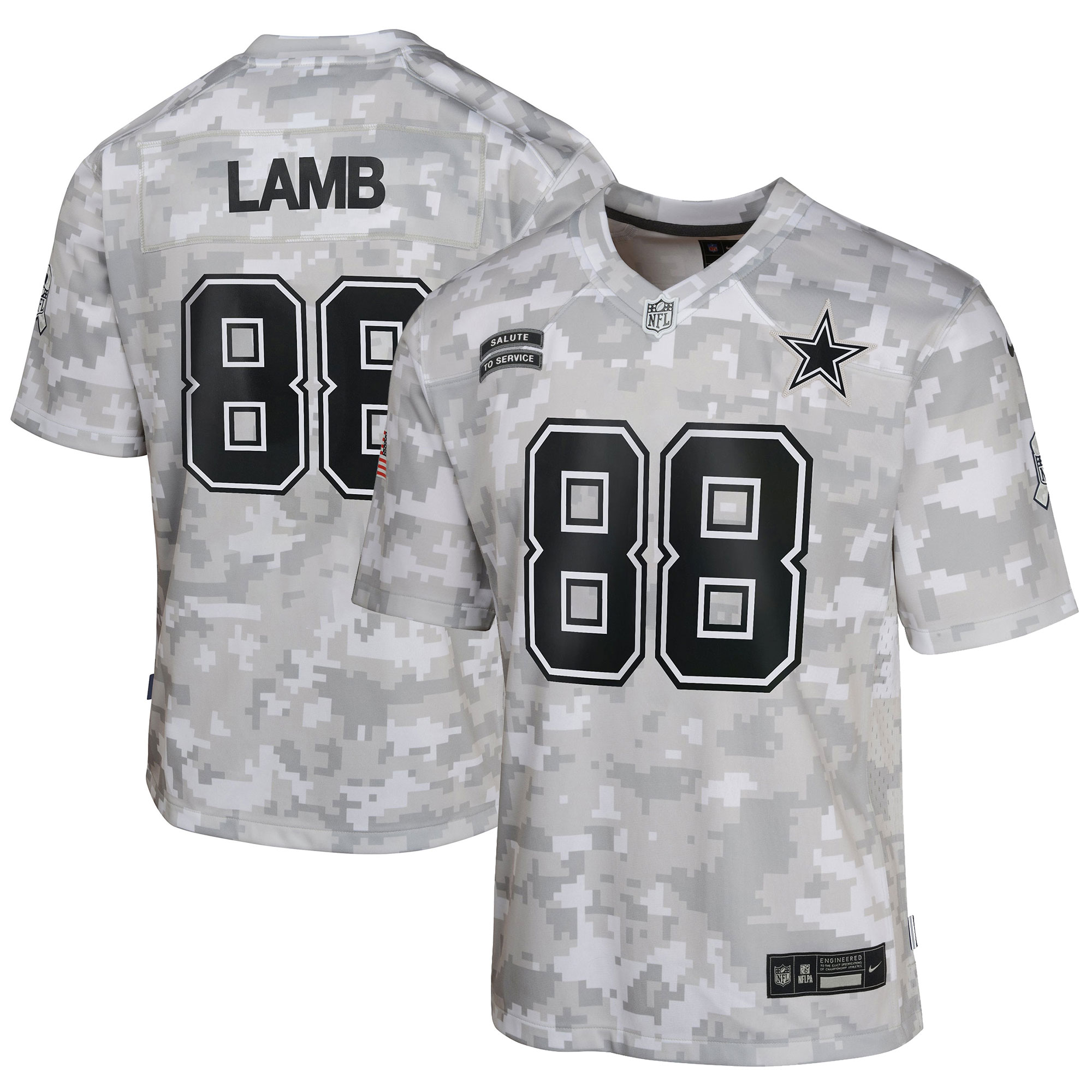 Dallas Cowboys CeeDee Lamb Arctic Camo 2024 Salute to Service Game NFL Jersey Youth