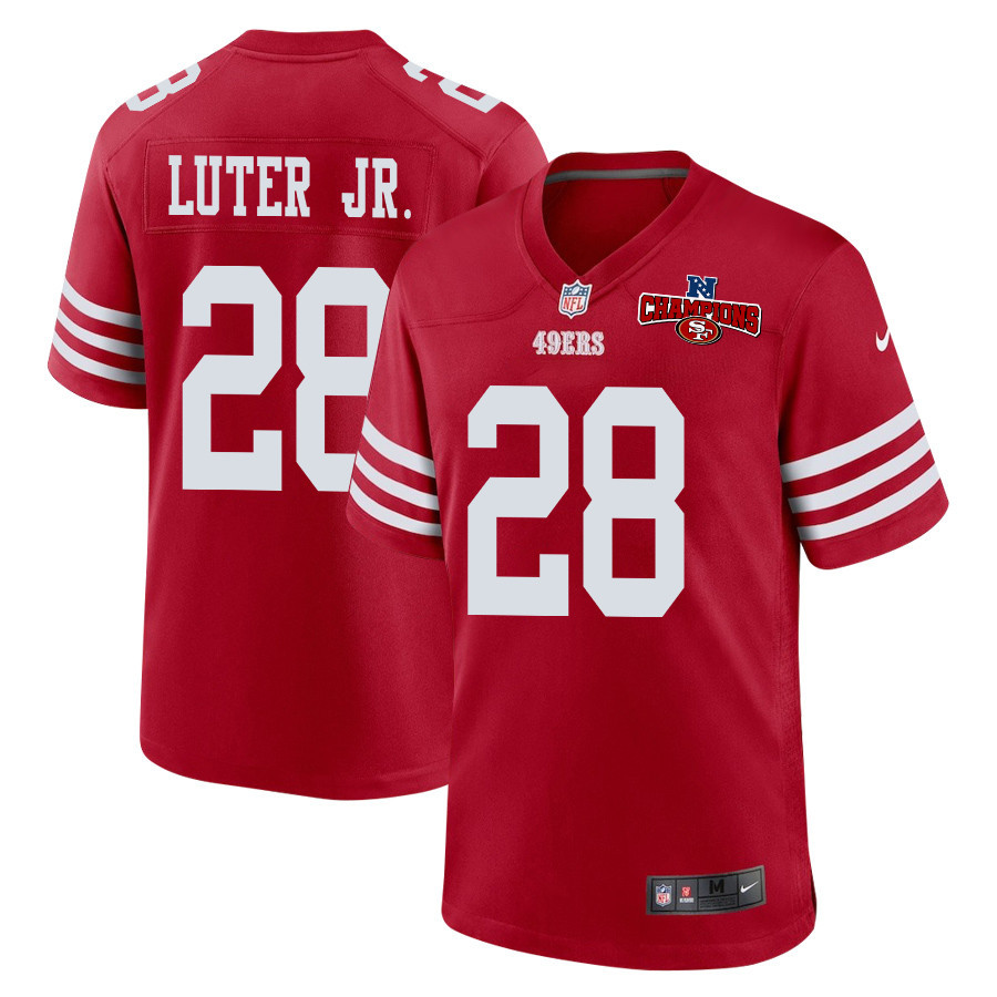 Darrell Luter Jr. 28 San Francisco 49ers NFC Champions Patch Game Scarlet NFL Jersey Men's
