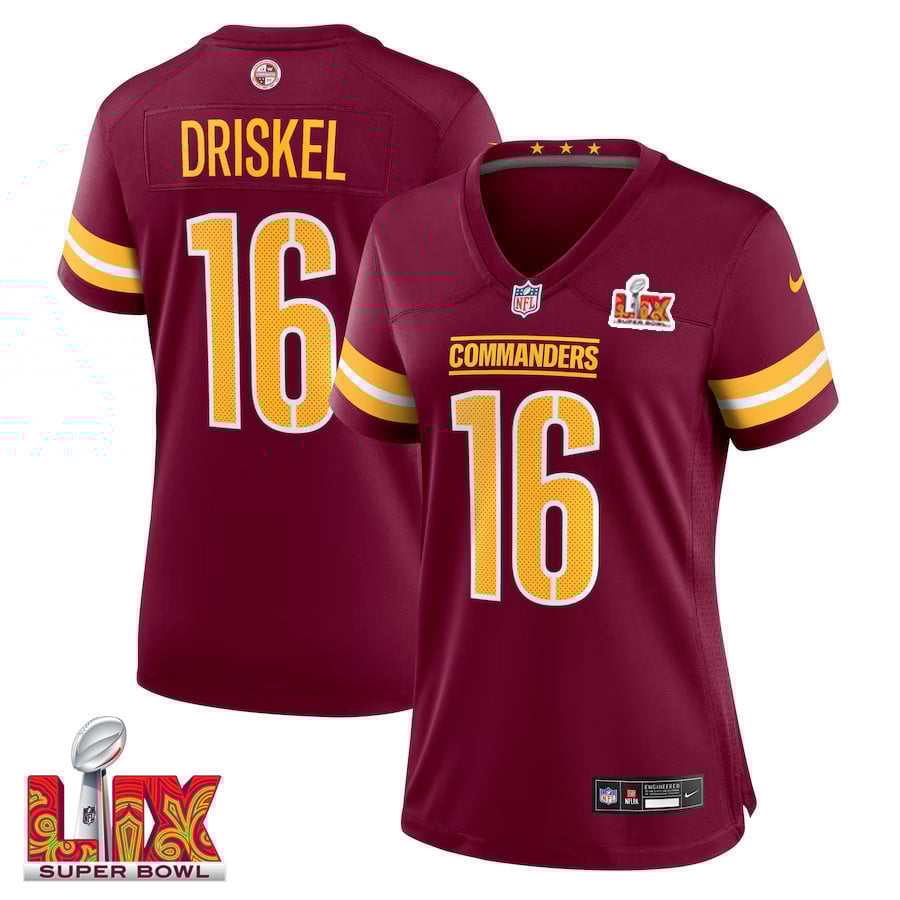 Jeff Driskel #16 Washington Commanders Super Bowl LIX Burgundy NFL Jersey Women's